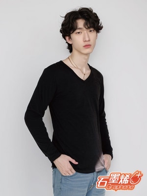 貝柔石墨烯膠原蛋白美膚發熱衣_男V領(經典黑)