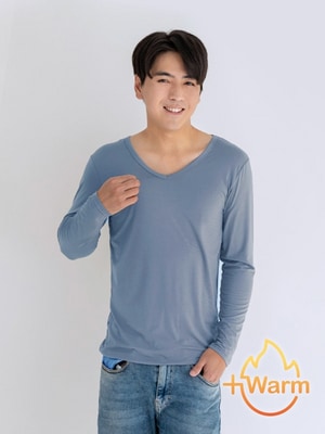貝柔Tencel炙能發熱衣_男V領(松煙灰)