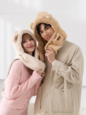 韓版柔軟泰迪熊連帽圍巾