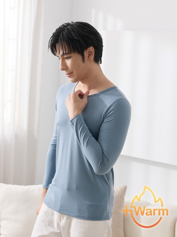 貝柔Tencel炙能發熱衣_男V領(松煙灰)
