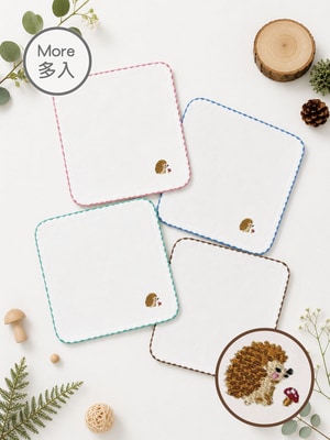 貝柔(4入)刺繡抑菌紗布小方巾-小刺蝟