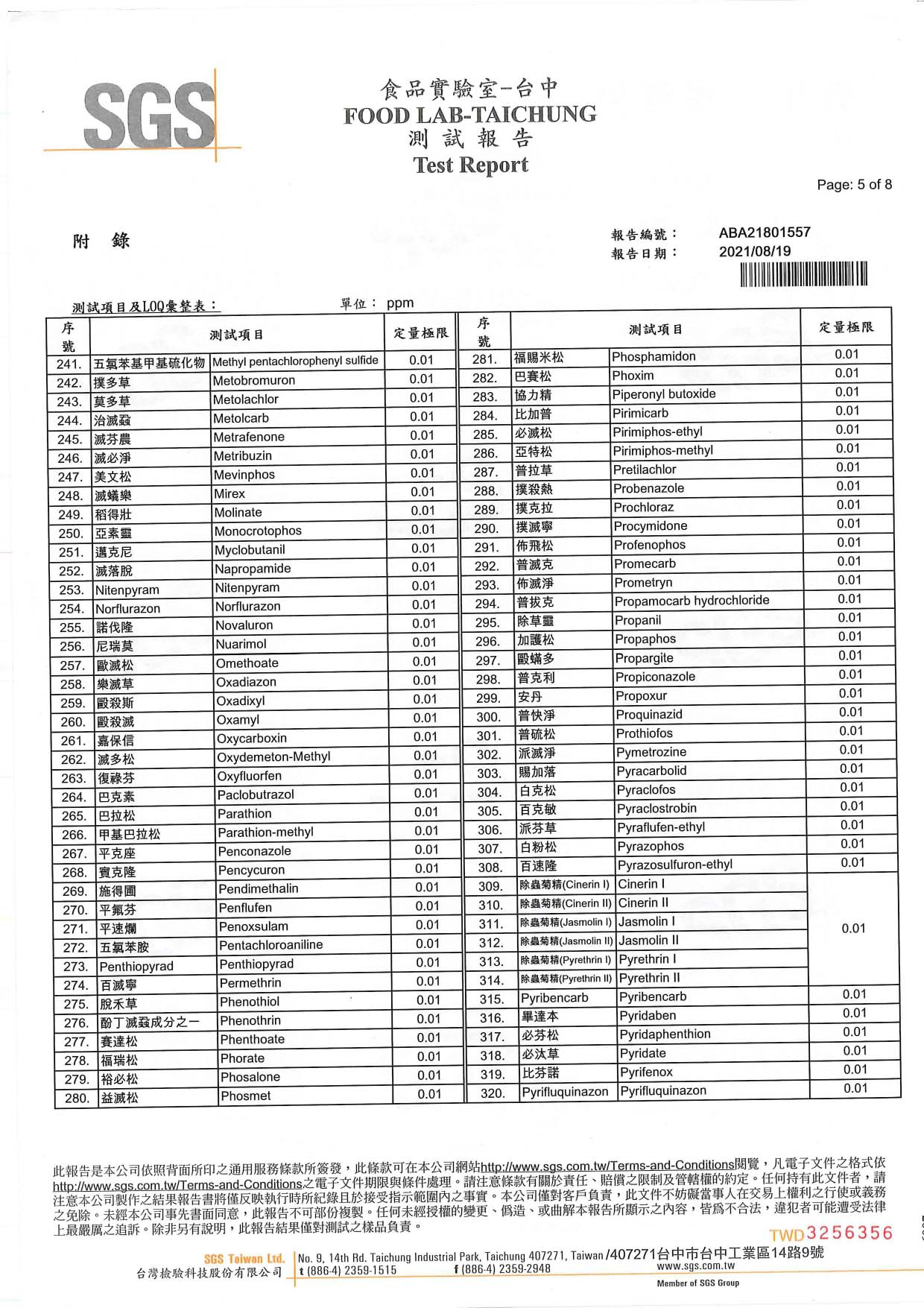 忍冬蟲草蜜精萃-380項農藥-均未檢出_page-0005