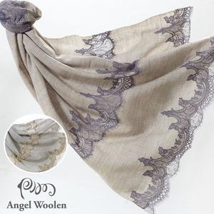 【Angel Woolen】印度Cashmere手工羊絨蕾絲披肩圍巾(Amanda的午茶邂逅-共兩色)僅剩駝1