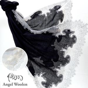 【Angel Woolen】印度Pashmina手工羊絨蕾絲披肩圍巾(Audrey的魅力與美麗-共兩色)僅剩件數黑1