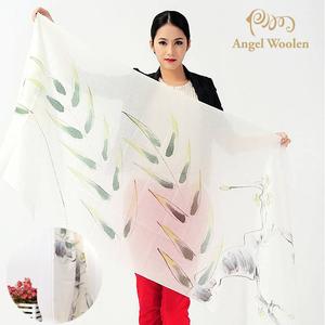 【Angel Woolen】手繪工藝100%Cashmere羊絨披肩圍巾(柳綠) 僅剩1條