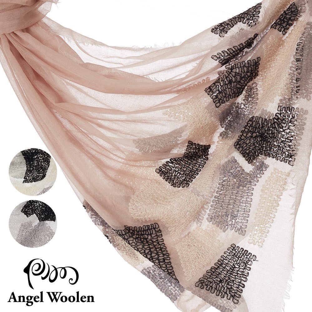 【Angel Woolen】印度手工刺繡肩圍巾(幾何之秘)