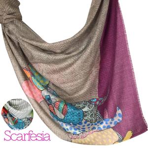 【Scarfesia】俏皮法鬥 法國藝術家親繪設計印度手工披肩圍巾(兩色)