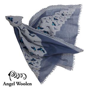 【Angel Woolen】微舞印度手工刺繡串珠羊毛披肩-藍