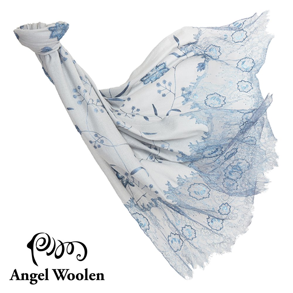 【Angel Woolen】曼妙舞姿印度手工cashmere蕾絲披肩-典雅藍