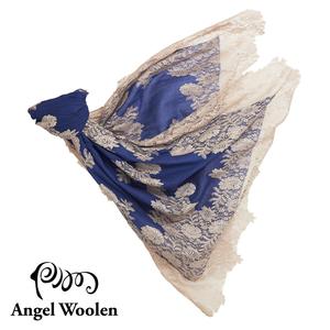 【Angel Woolen】寶石藍印度手工cashmere蕾絲披肩
