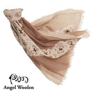 【Angel Woolen】蝶舞印度手工刺繡羊毛披肩-駝色