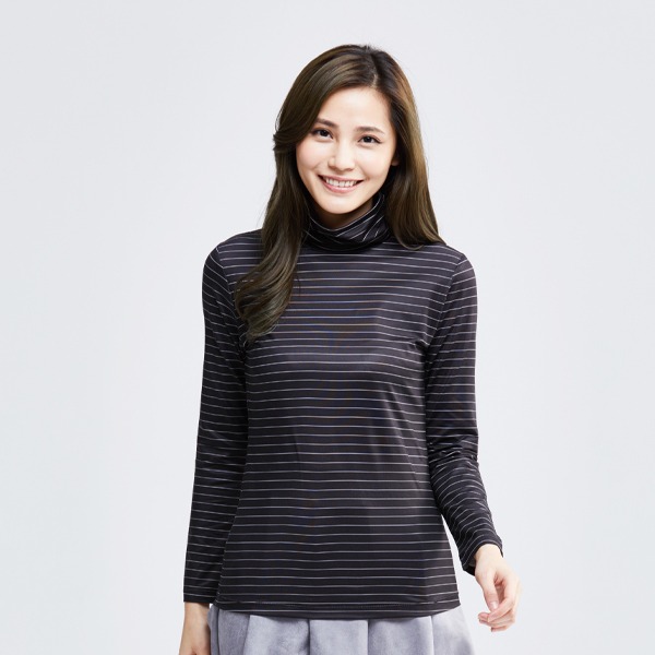 MIT 寬條紋溫灸刷毛高領發熱衣(黑白色 女S-XL)