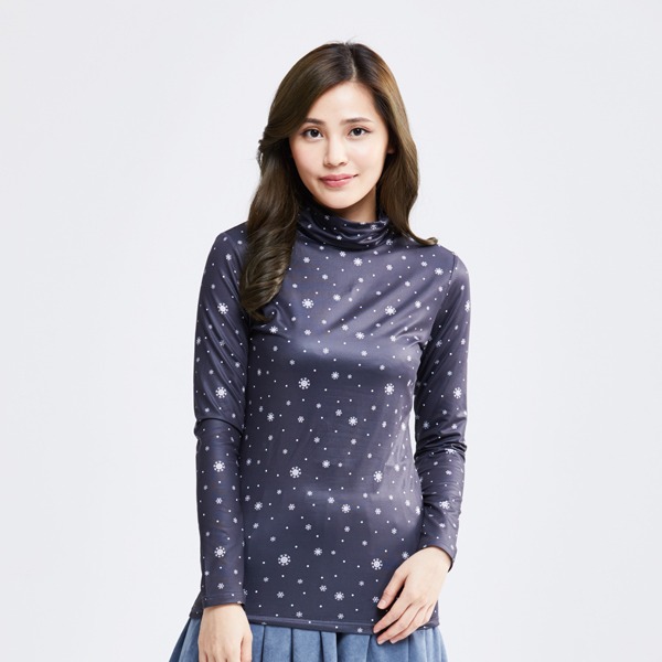 MIT 雪花溫灸刷毛高領發熱衣(灰白色 女S-XL)