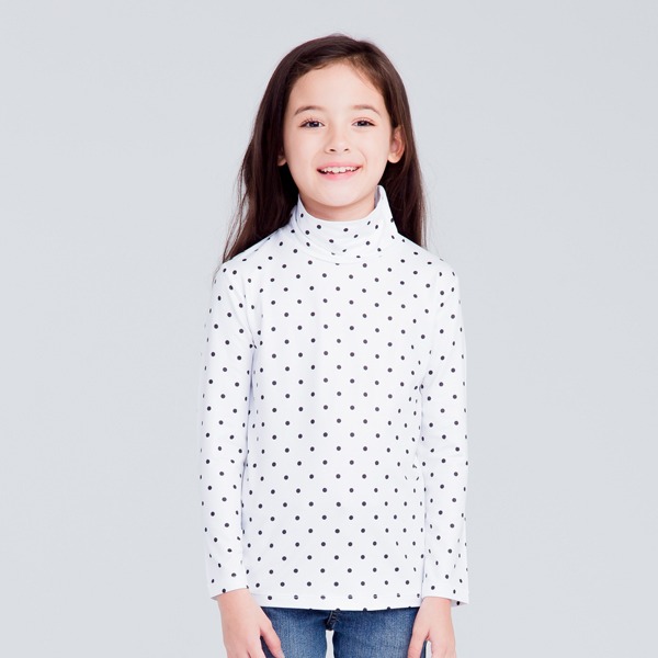 MIT 點點溫灸刷毛高領發熱衣(白黑 童80-150)