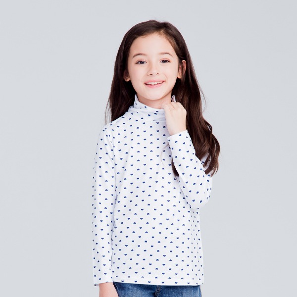 MIT 愛心溫灸刷毛高領發熱衣(白藍 童80-150)