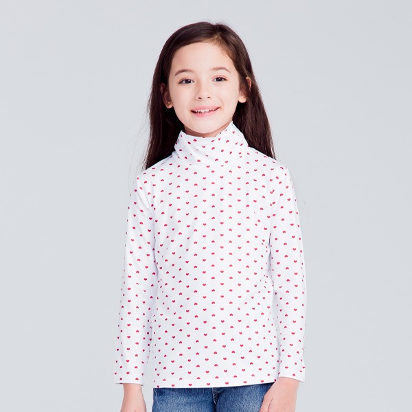 MIT 愛心溫灸刷毛高領發熱衣(白紅 童80-150)