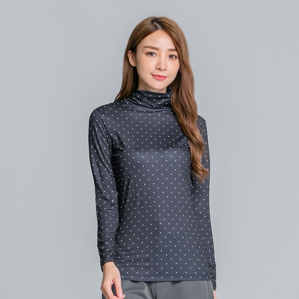 水玉點點溫灸刷毛高領發熱衣(經典黑 女S-2XL)