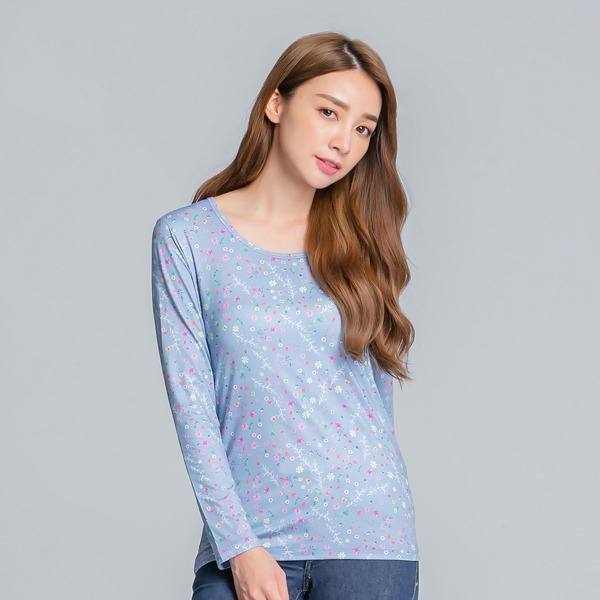 花草爭艷溫灸刷毛圓領發熱衣(銀河灰 女S-2XL)