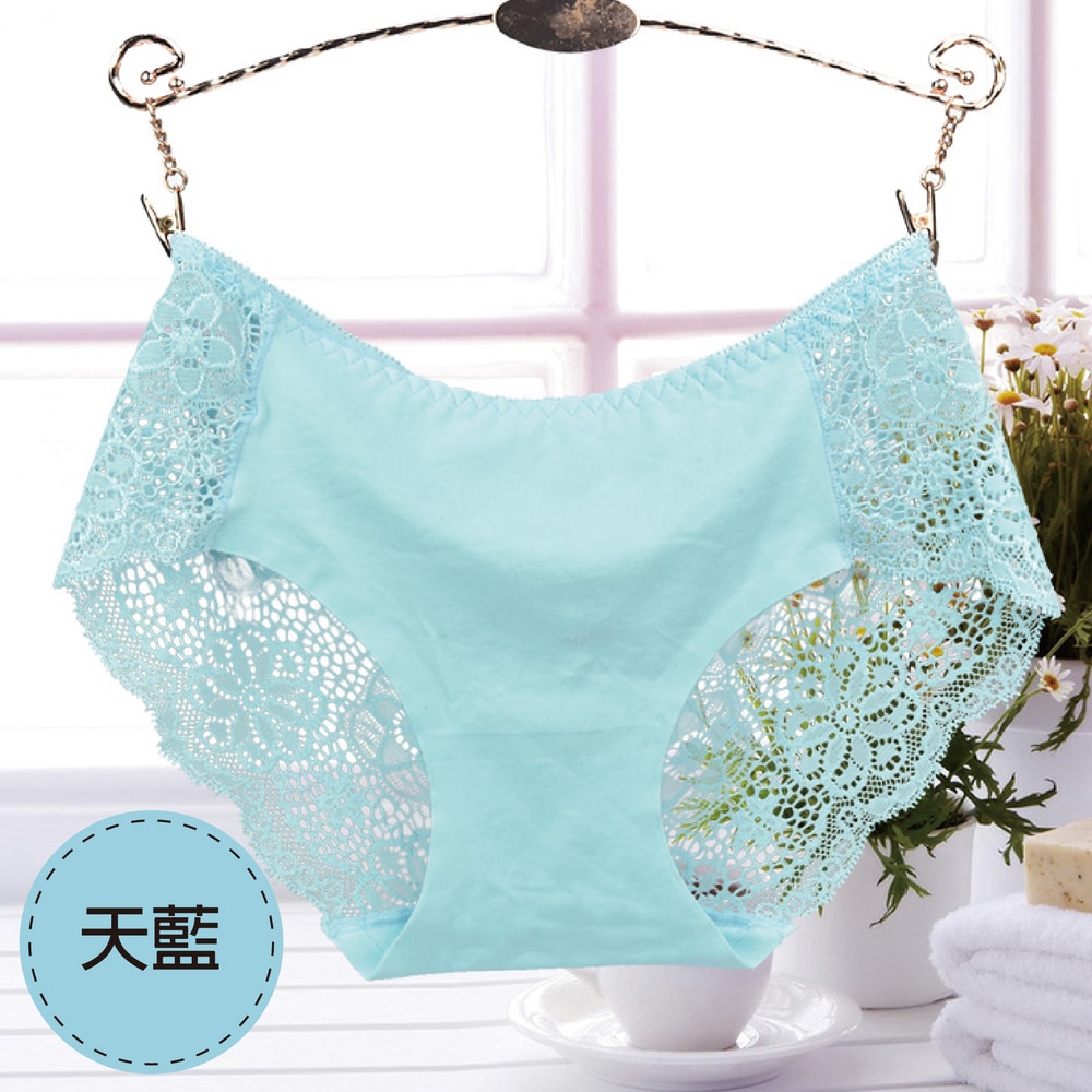 花朵蕾絲拼接棉內褲(天藍 女F)