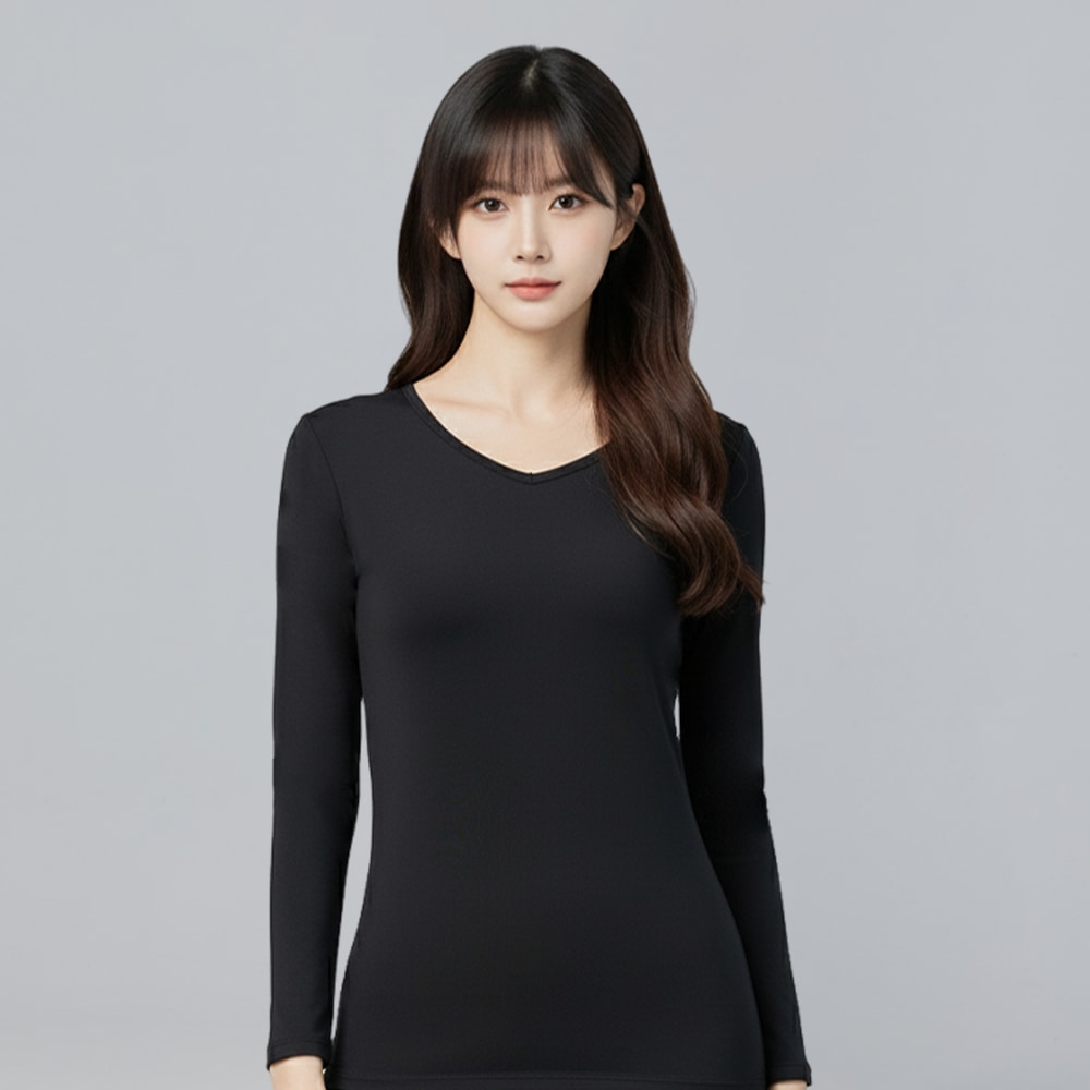 第5代溫灸刷毛V領發熱衣(經典黑 女S-2XL)