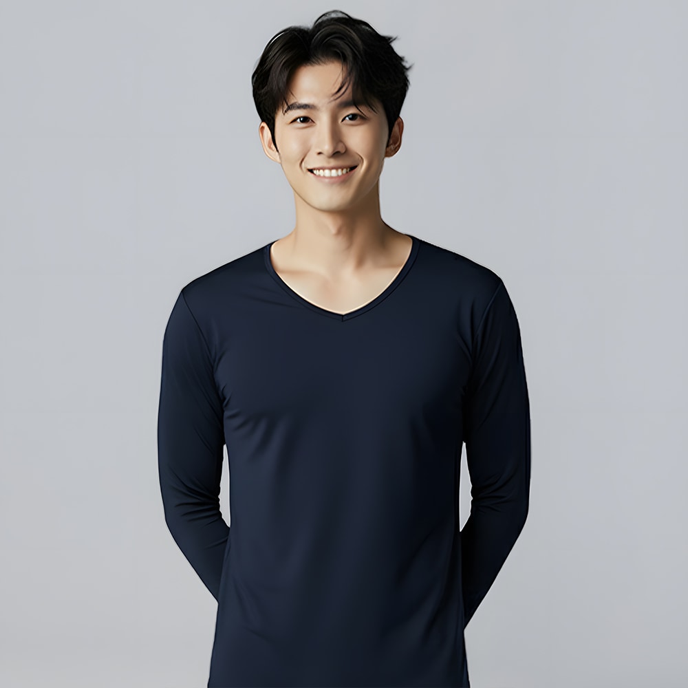 第5代溫灸刷毛V領發熱衣(湛海藍 男S-3XL)