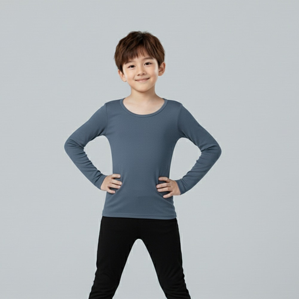 第5代溫灸刷毛圓領發熱衣(晨霧藍 童130-150)