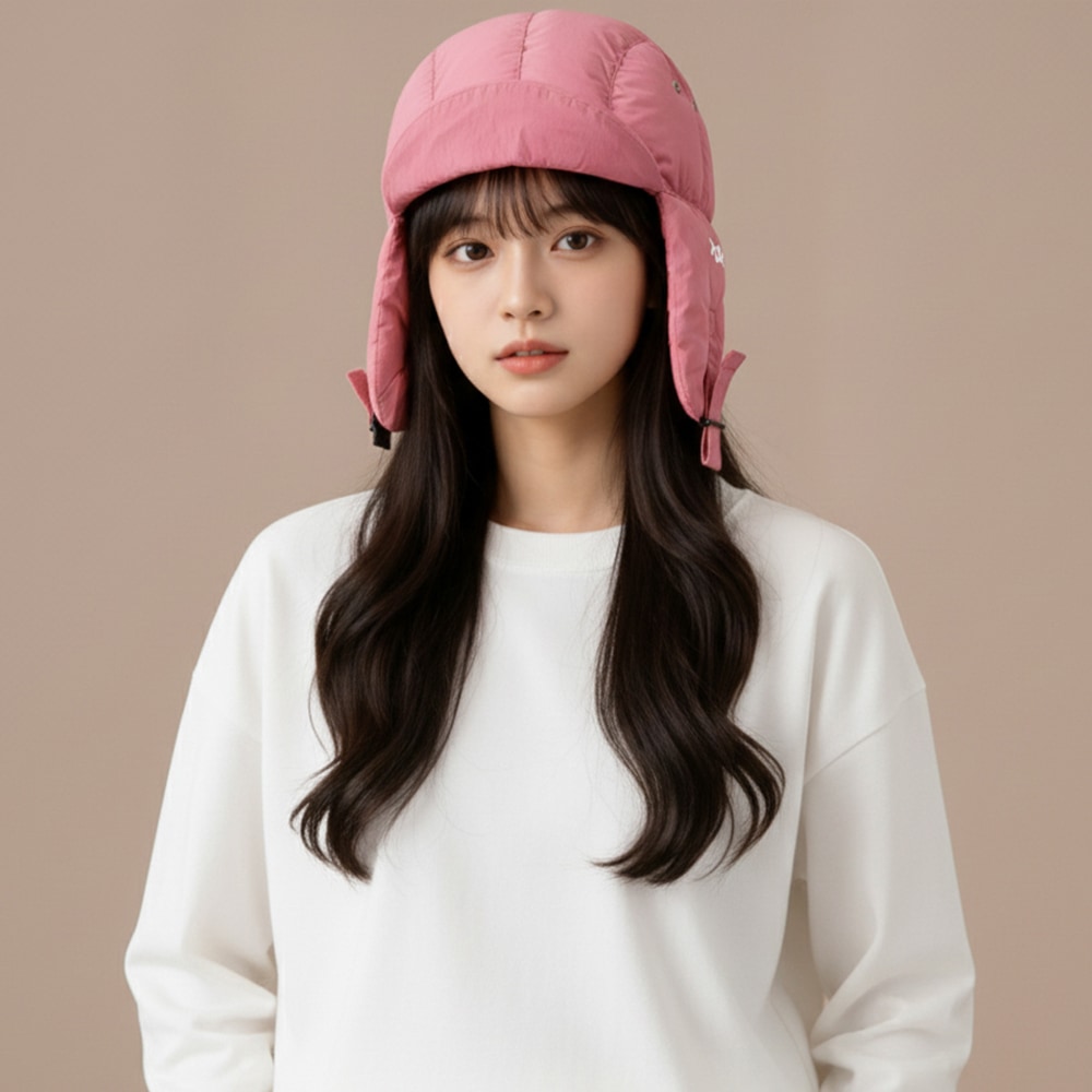 防潑水羽絲絨護耳帽(暖陽粉 中性F)