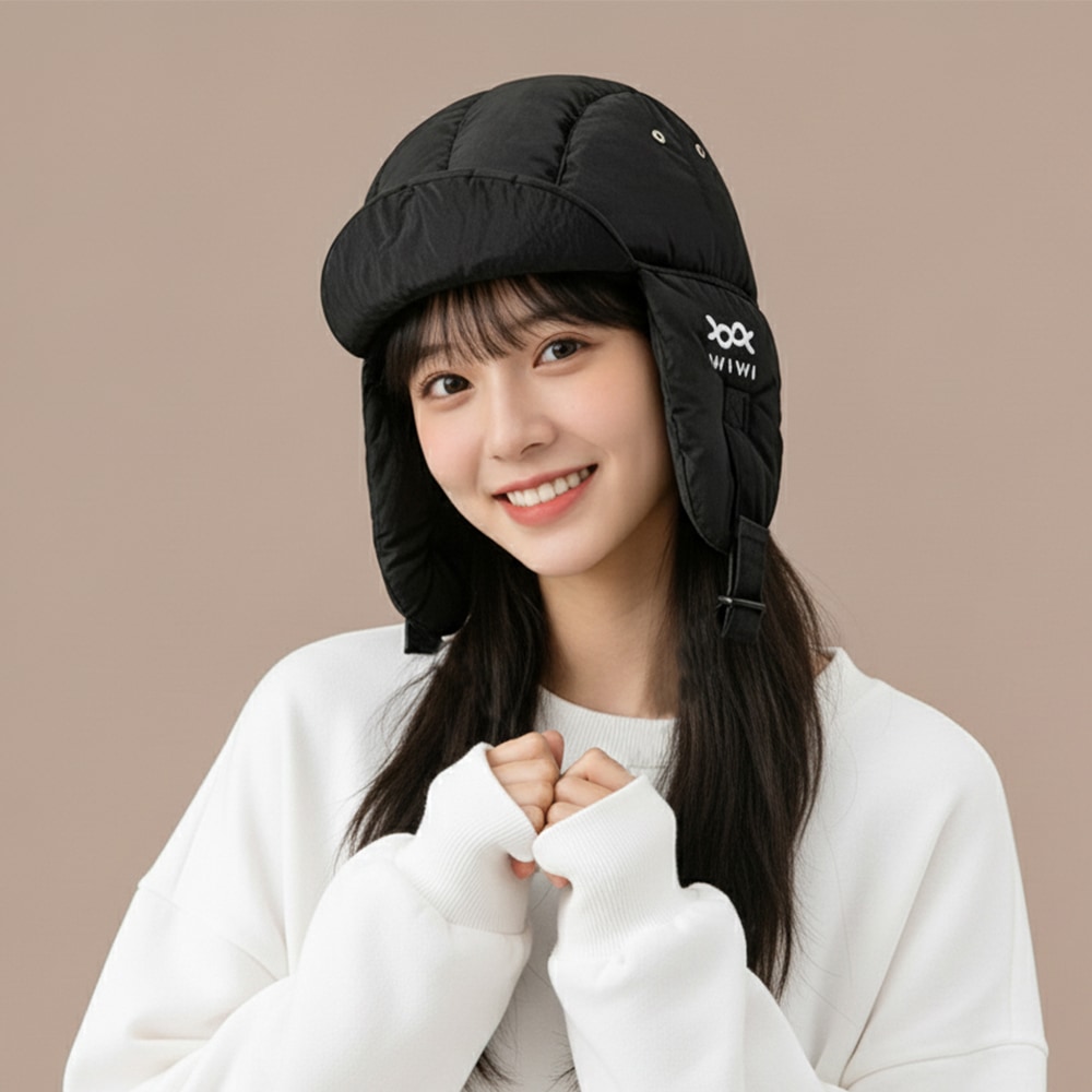 防潑水羽絲絨護耳帽(曜石黑 中性F)