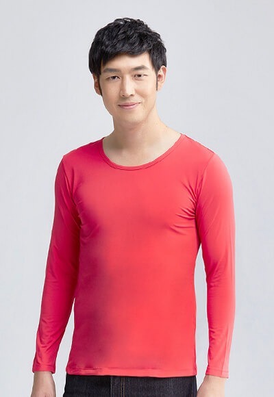 MIT溫灸刷毛圓領發熱衣(朝陽紅 男S-3XL)