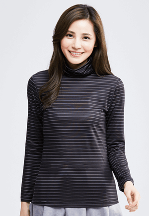 MIT 寬條紋溫灸刷毛高領發熱衣(黑白色 女S-XL)