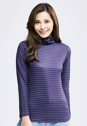 MIT 寬條紋溫灸刷毛高領發熱衣(藍白色 女S-XL)