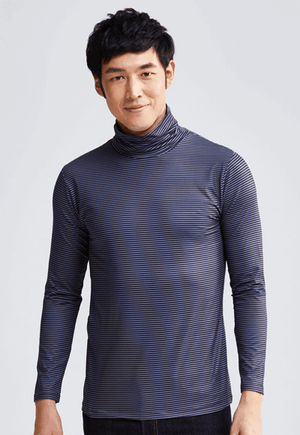 MIT 細條紋溫灸刷毛高領發熱衣(灰黑色 男M-XXL)