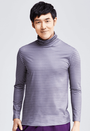 MIT 寬條紋溫灸刷毛高領發熱衣(灰白色 男M-XXL)