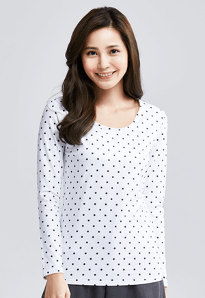 MIT 點點溫灸刷毛圓領發熱衣(白黑色 女S-XL)