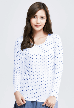 MIT 愛心溫灸刷毛圓領發熱衣(白藍色 女S-XL)