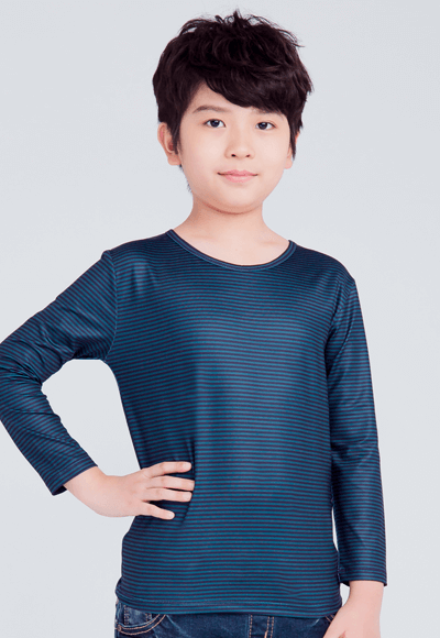 MIT 細條紋溫灸刷毛圓領發熱衣(綠藍 童80-150)