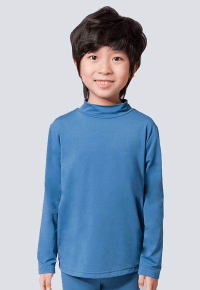 MIT溫灸刷毛立領發熱衣(翡翠藍 童70-150)
