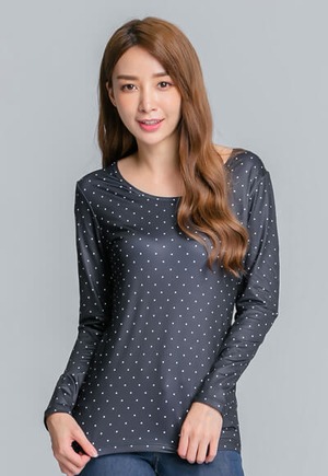 水玉點點溫灸刷毛圓領發熱衣(經典黑 女S-2XL)