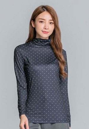 水玉點點溫灸刷毛高領發熱衣(經典黑 女S-2XL)