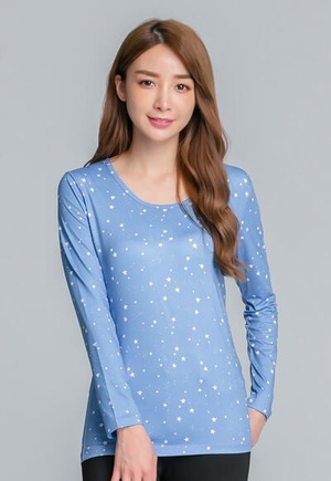 閃爍星空溫灸刷毛圓領發熱衣(湖水藍 女S-2XL)