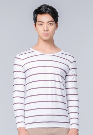經典條紋溫灸刷毛圓領發熱衣(純淨白 男S-3XL)