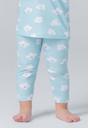 藍色雲朵溫灸刷毛九分發熱褲(天空藍 童70-90)