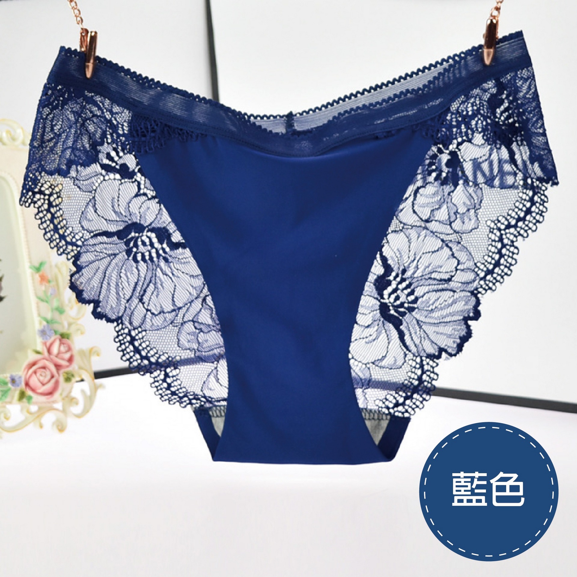 冰絲柔花低腰內褲(藍色 女F)