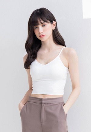 輕漾時光羅紋V領細肩Bra T(純淨白 女S-XL)