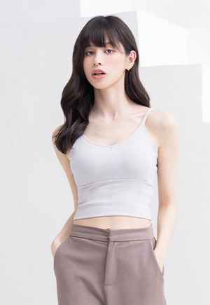 輕漾時光羅紋V領細肩Bra T(寧靜灰 女S-XL)