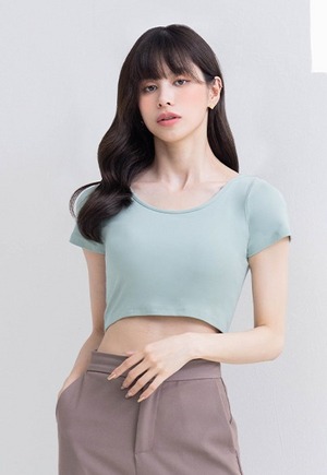 輕漾時間大U領短版Bra T(淺果綠 女M-XL)