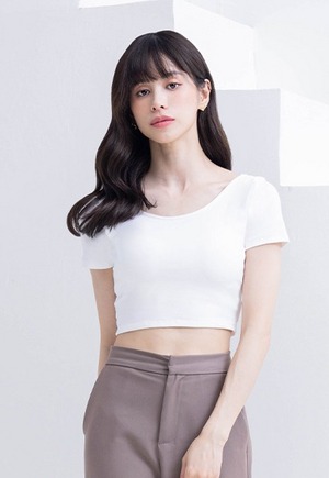 輕漾時間大U領短版Bra T(純淨白 女M-XL)