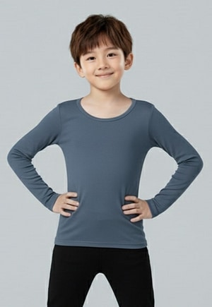 第5代溫灸刷毛圓領發熱衣(晨霧藍 童130-150)