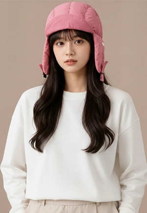 防潑水羽絲絨護耳帽(暖陽粉 中性F)