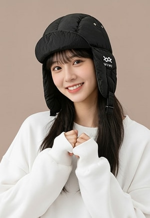 防潑水羽絲絨護耳帽(曜石黑 中性F)